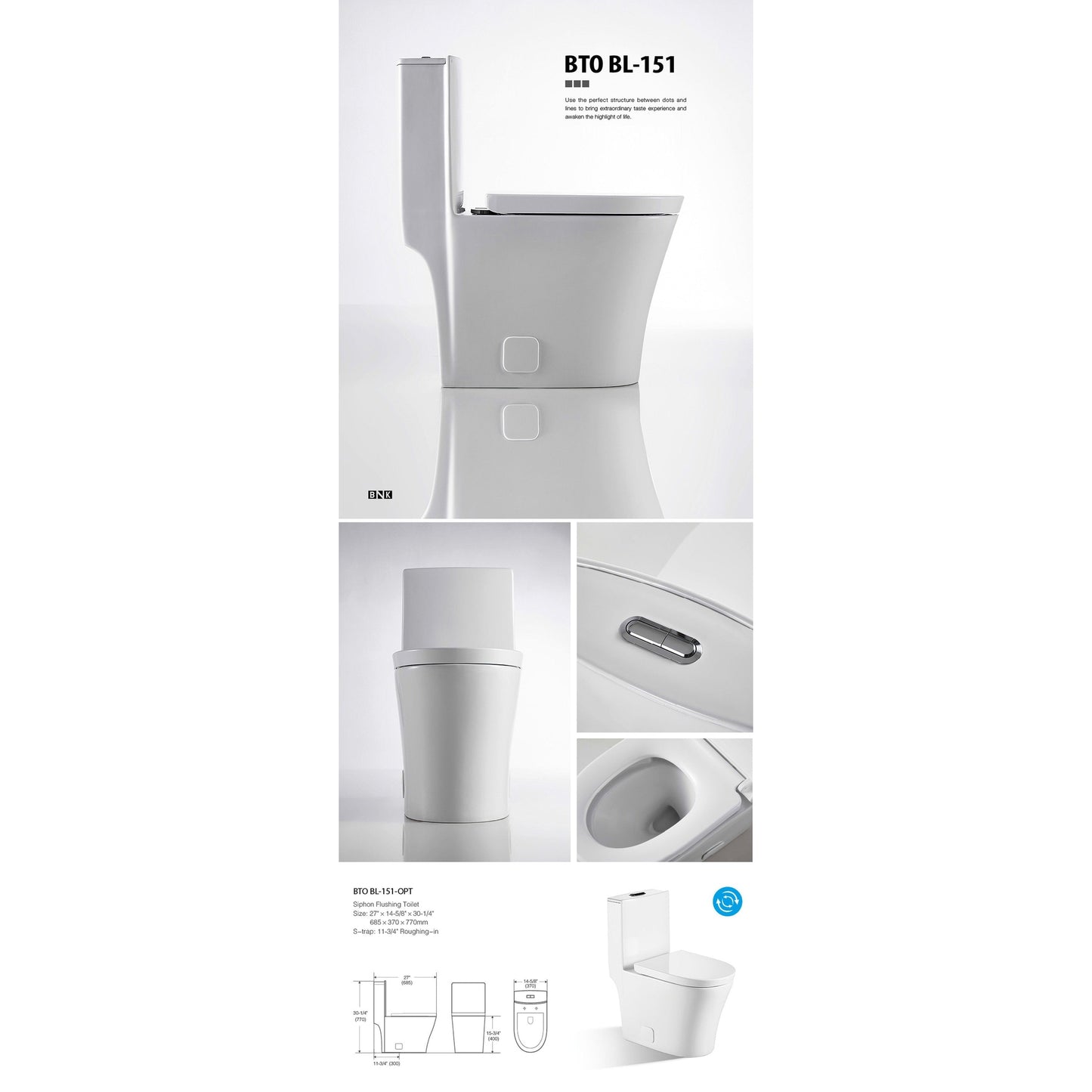 BNK BTO BL-151 Siphon Flushing Toilet