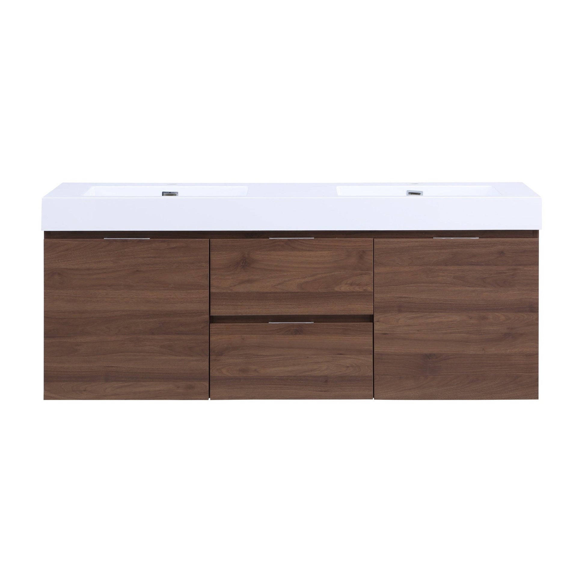 Bathlyn Double Floating Bath Vanity in Oak with White Resin Top