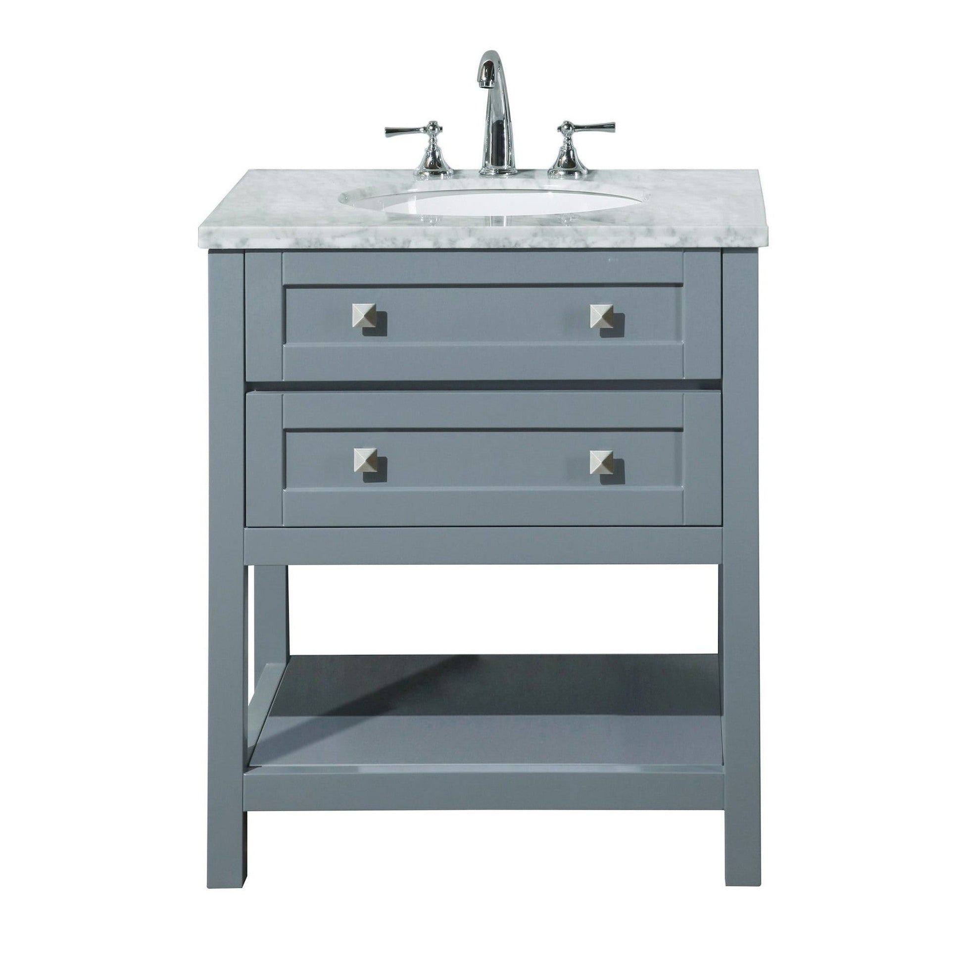 Bathlyn Single Freestanding Bath Vanity in Gray with White Carrara Marble Top