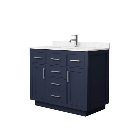 Beckett 42" Single Bathroom Vanity With Toe Kick in Dark Blue, Carrara Cultured Marble Countertop, Undermount Square Sink, Brushed Nickel Trim