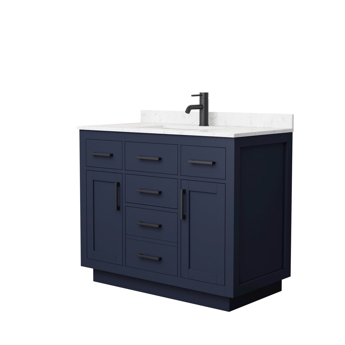 Beckett 42" Single Bathroom Vanity With Toe Kick in Dark Blue, Carrara Cultured Marble Countertop, Undermount Square Sink, Matte Black Trim