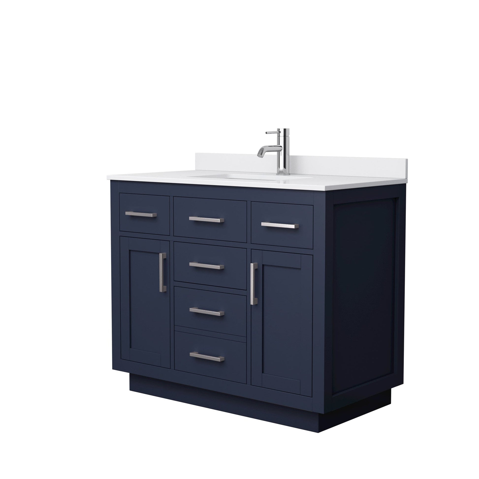 Beckett 42" Single Bathroom Vanity With Toe Kick in Dark Blue, White Cultured Marble Countertop, Undermount Square Sink, Brushed Nickel Trim