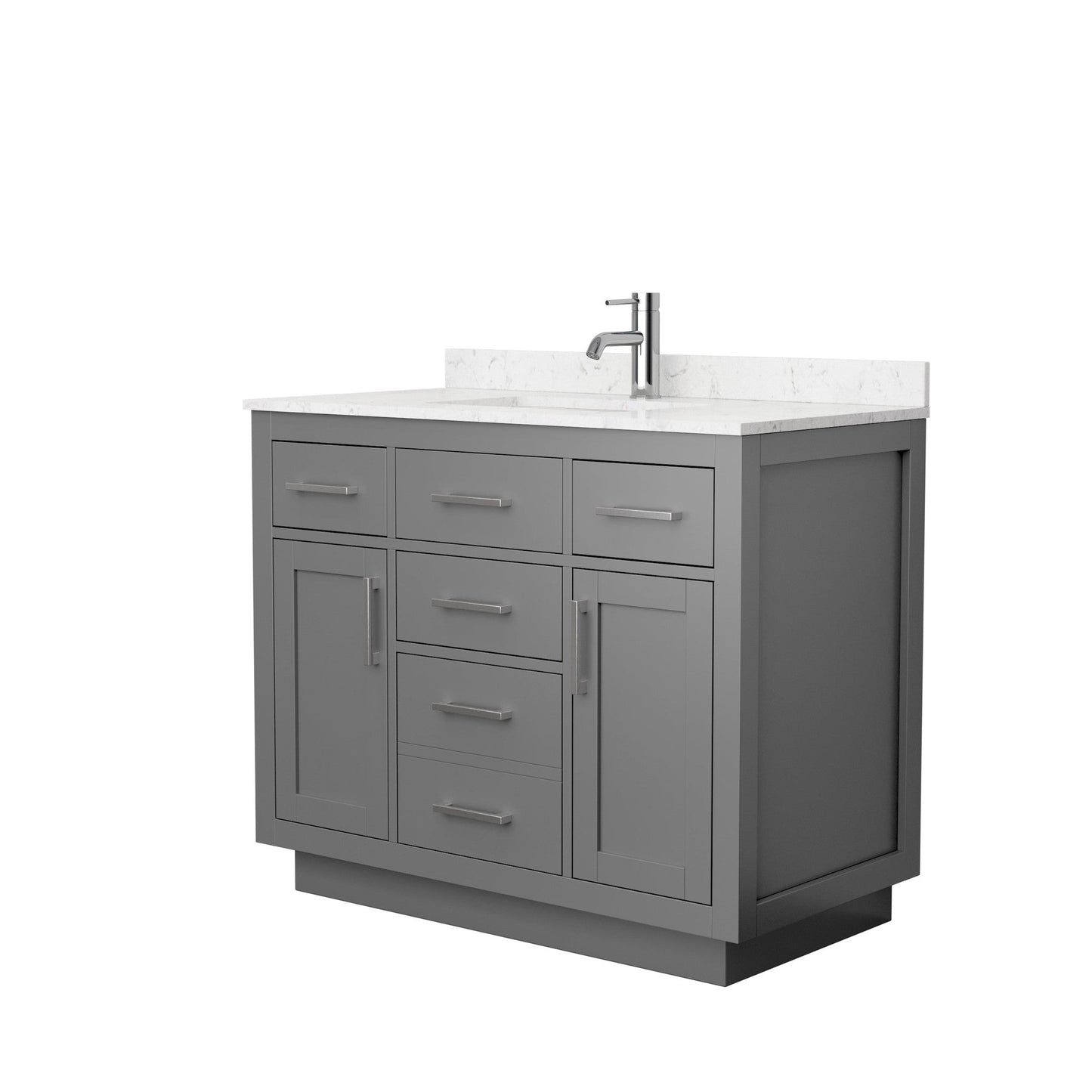 Beckett 42" Single Bathroom Vanity With Toe Kick in Dark Gray, Carrara Cultured Marble Countertop, Undermount Square Sink, Brushed Nickel Trim