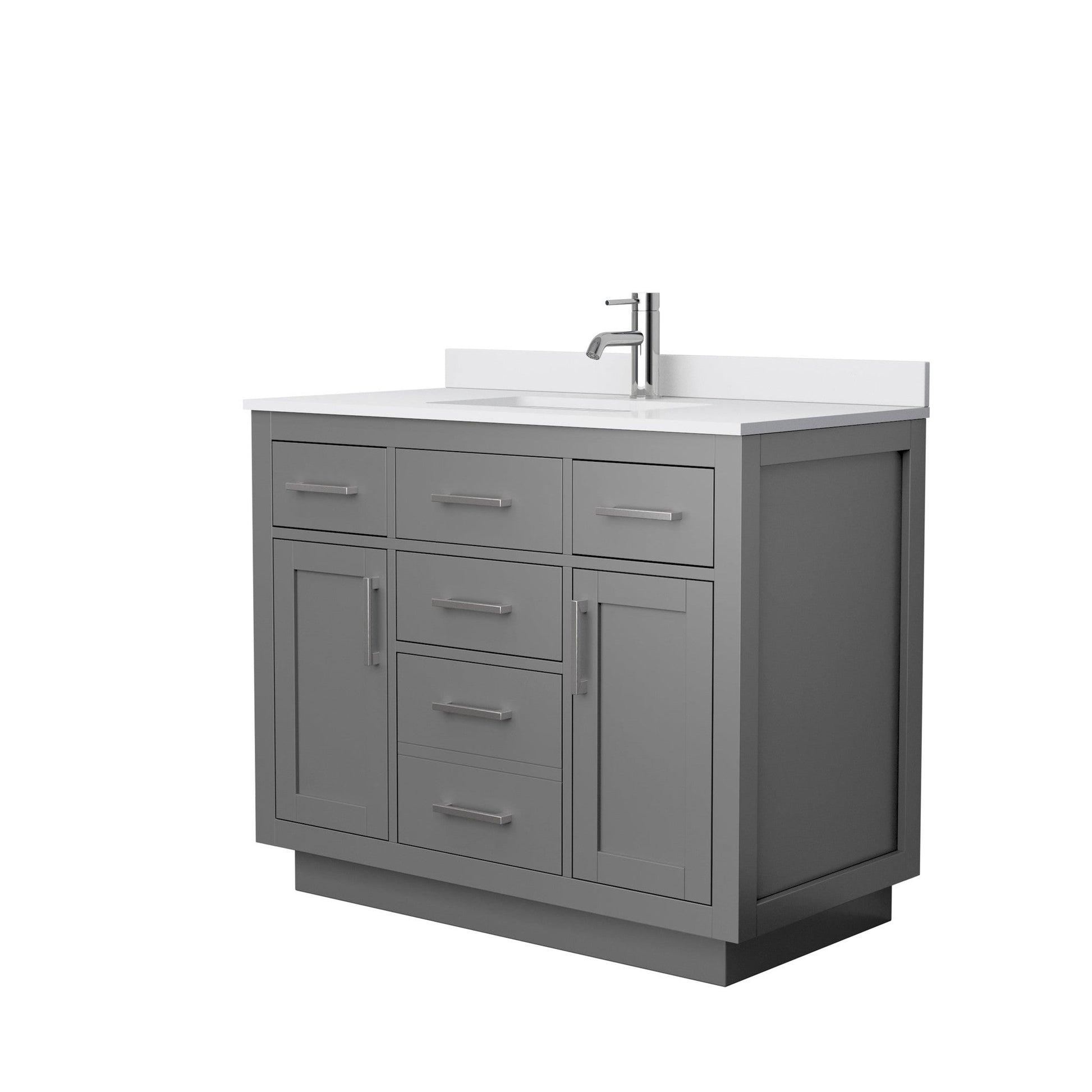 Beckett 42" Single Bathroom Vanity With Toe Kick in Dark Gray, White Cultured Marble Countertop, Undermount Square Sink, Brushed Nickel Trim