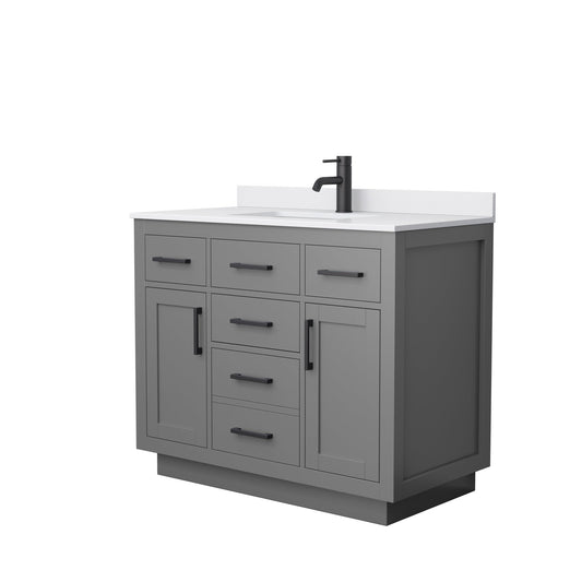 Beckett 42" Single Bathroom Vanity With Toe Kick in Dark Gray, White Cultured Marble Countertop, Undermount Square Sink, Matte Black Trim