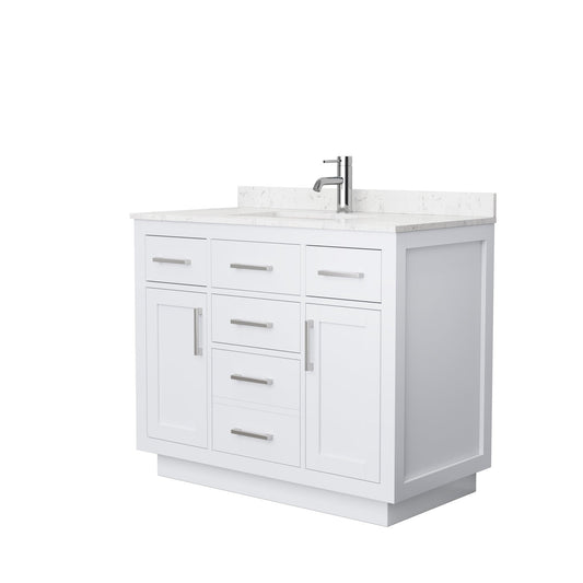 Beckett 42" Single Bathroom Vanity With Toe Kick in White, Carrara Cultured Marble Countertop, Undermount Square Sink, Brushed Nickel Trim