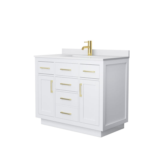 Beckett 42" Single Bathroom Vanity With Toe Kick in White, White Cultured Marble Countertop, Undermount Square Sink, Brushed Gold Trim