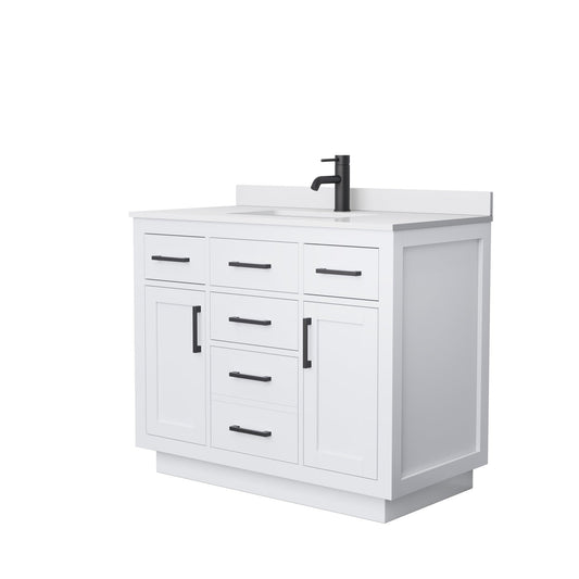 Beckett 42" Single Bathroom Vanity With Toe Kick in White, White Cultured Marble Countertop, Undermount Square Sink, Matte Black Trim