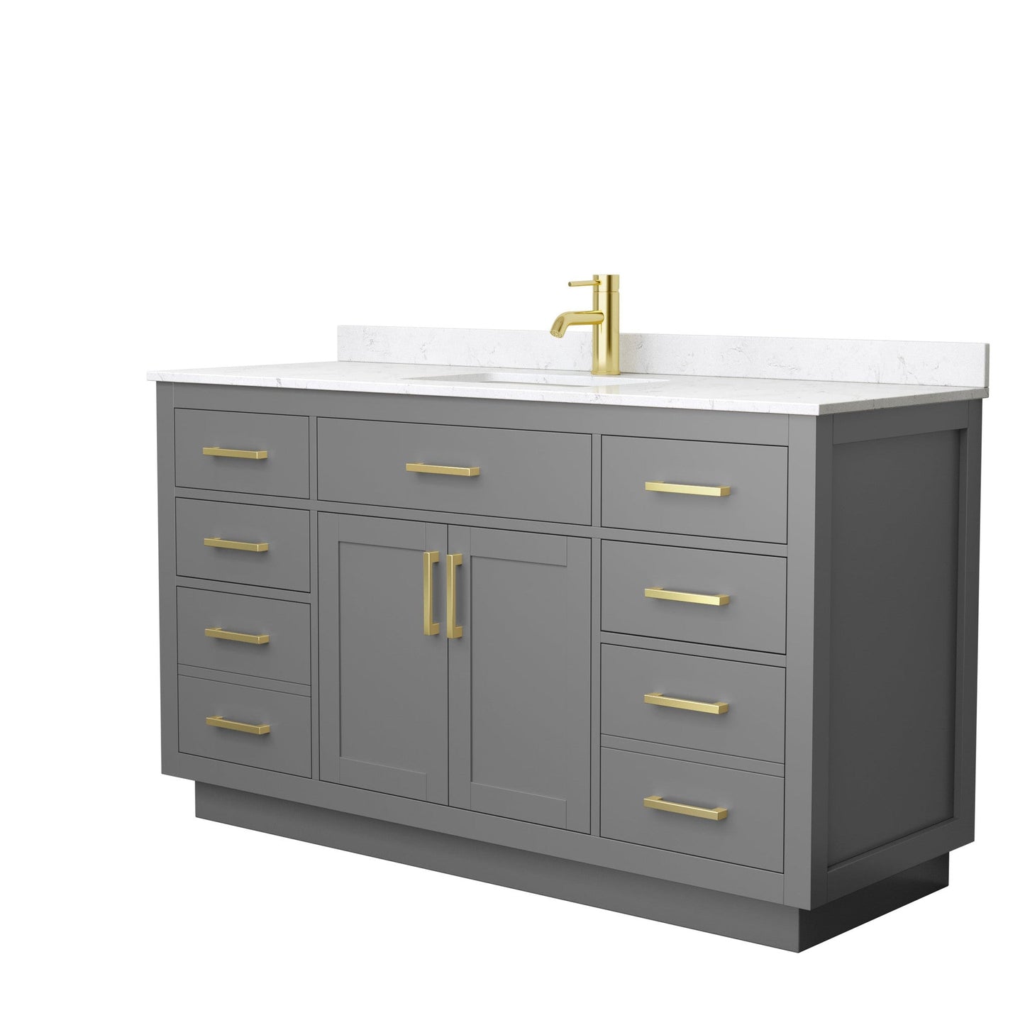 Beckett 60" Single Bathroom Vanity With Toe Kick in Dark Gray, Carrara Cultured Marble Countertop, Undermount Square Sink, Brushed Gold Trim