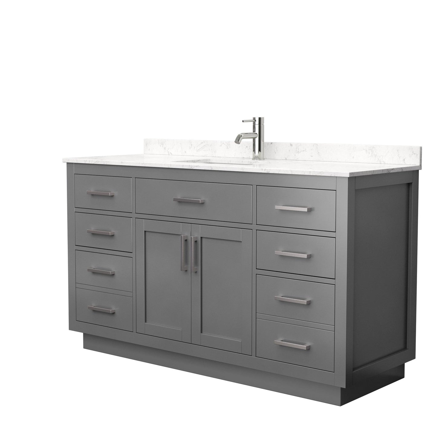 Beckett 60" Single Bathroom Vanity With Toe Kick in Dark Gray, Carrara Cultured Marble Countertop, Undermount Square Sink, Brushed Nickel Trim