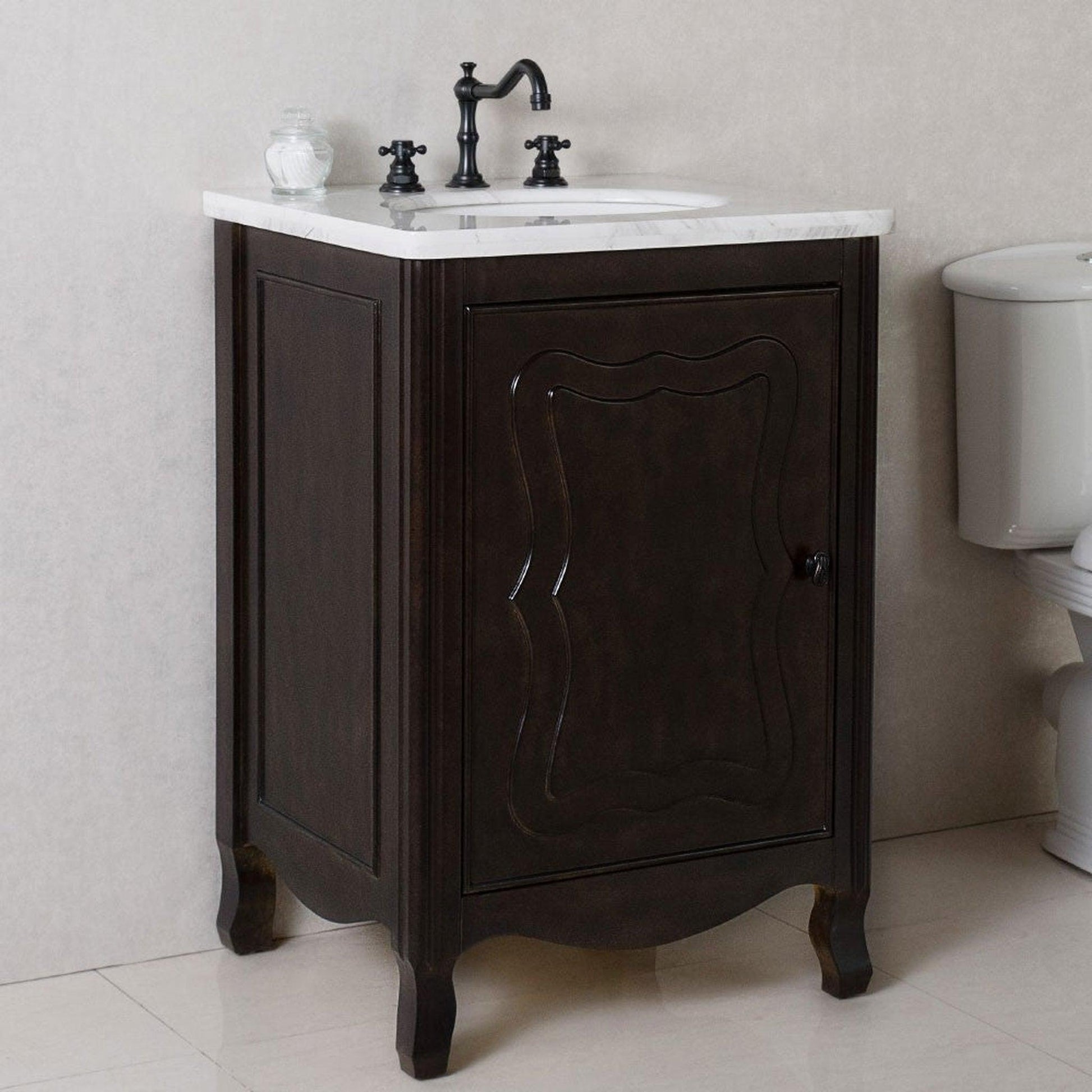 Bellaterra Home 24" 1-Door Sable Walnut Freestanding Vanity Set With Ceramic Undermount Oval Sink and Jazz White Marble Top