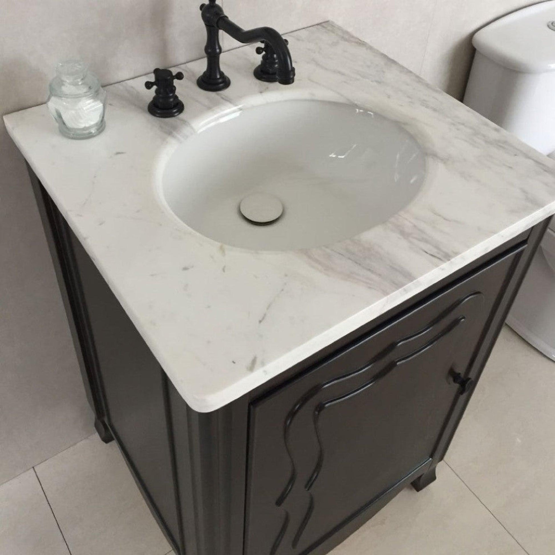 Bellaterra Home 24" 1-Door Sable Walnut Freestanding Vanity Set With Ceramic Undermount Oval Sink and Jazz White Marble Top