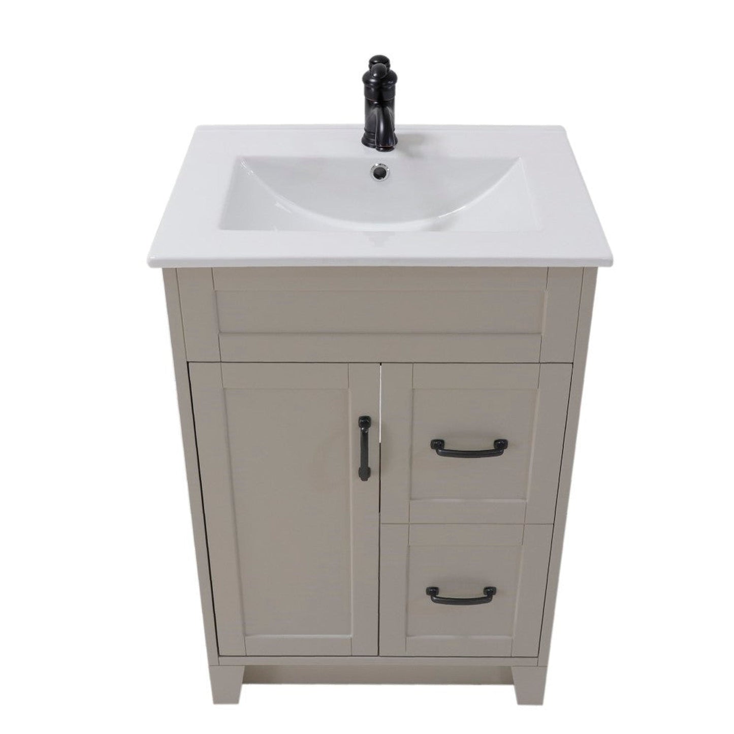 Bellaterra Home 24" 2-Door 1-Shelves Light Gray Freestanding Vanity Set With Ceramic Integrated Rectangular Sink and Ceramic Top