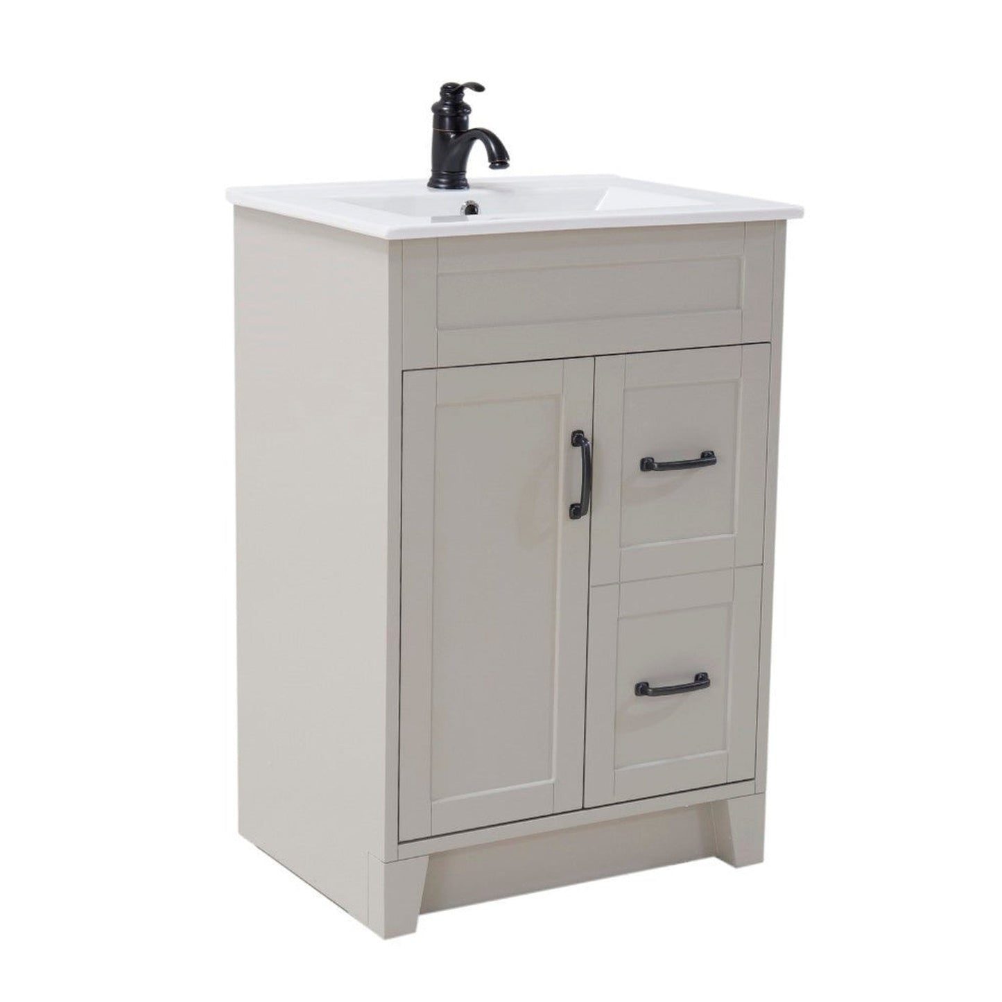 Bellaterra Home 24" 2-Door 1-Shelves Light Gray Freestanding Vanity Set With Ceramic Integrated Rectangular Sink and Ceramic Top