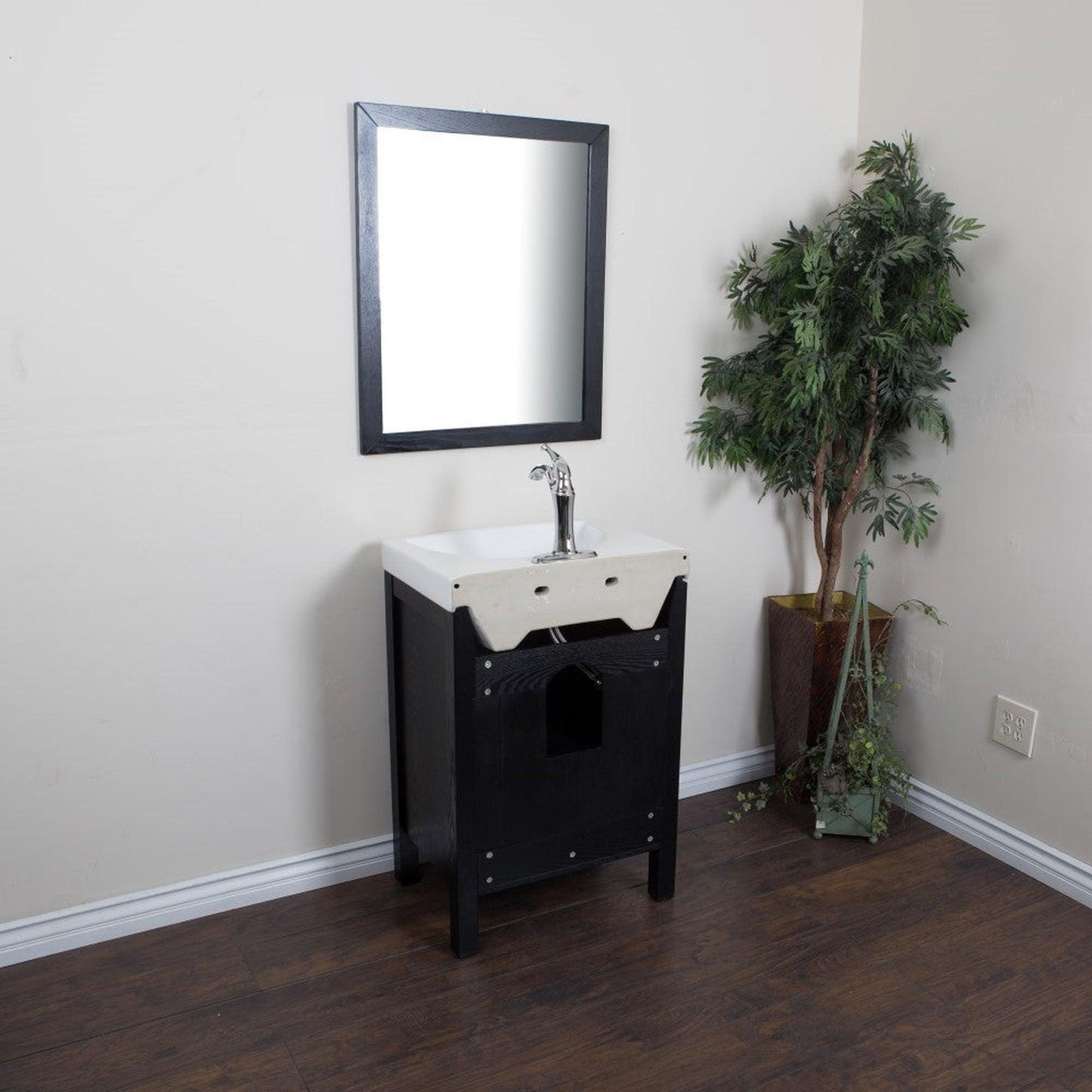 Bellaterra Home 24" 2-Door Black Freestanding Vanity Set With Vitreous China Integrated Sink and Vitreous China Top