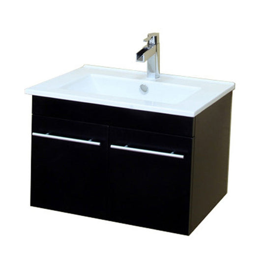 Bellaterra Home 24" 2-Door Black Wall-Mount Vanity Set With White Ceramic Integrated Sink and White Ceramic Top