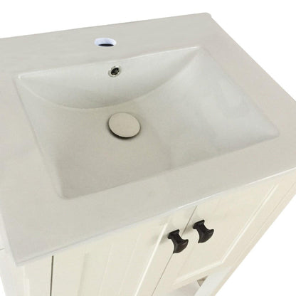 Bellaterra Home 24" 2-Door White Freestanding Vanity Set With Ceramic Integrated Sink and Ceramic Top, and Open Shelf