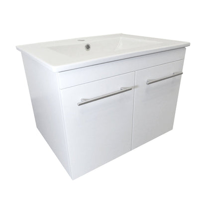 Bellaterra Home 24" 2-Door White Wall-Mount Vanity Set With White Ceramic Integrated Sink and White Ceramic Top