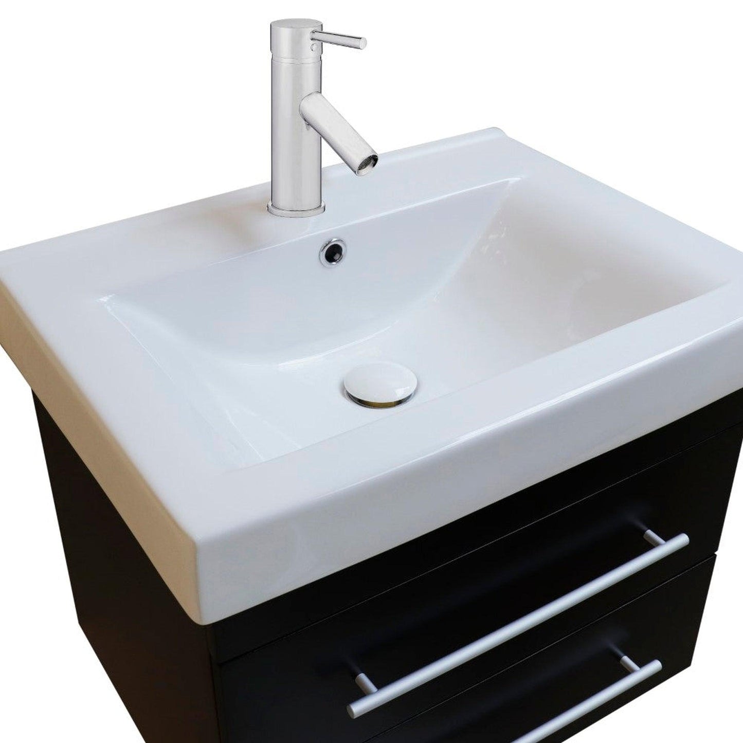 Bellaterra Home 24" 2-Drawer Black Wall-Mount Vanity Set With White Ceramic Integrated Sink and White Ceramic Top