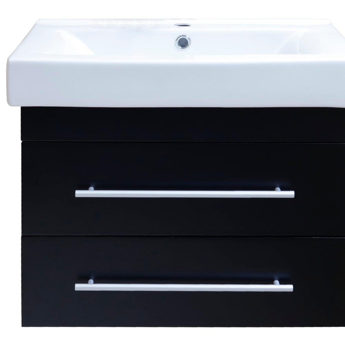 Bellaterra Home 24" 2-Drawer Black Wall-Mount Vanity Set With White Ceramic Integrated Sink and White Ceramic Top