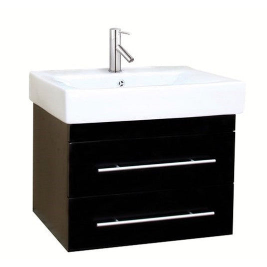Bellaterra Home 24" 2-Drawer Black Wall-Mount Vanity Set With White Ceramic Integrated Sink and White Ceramic Top