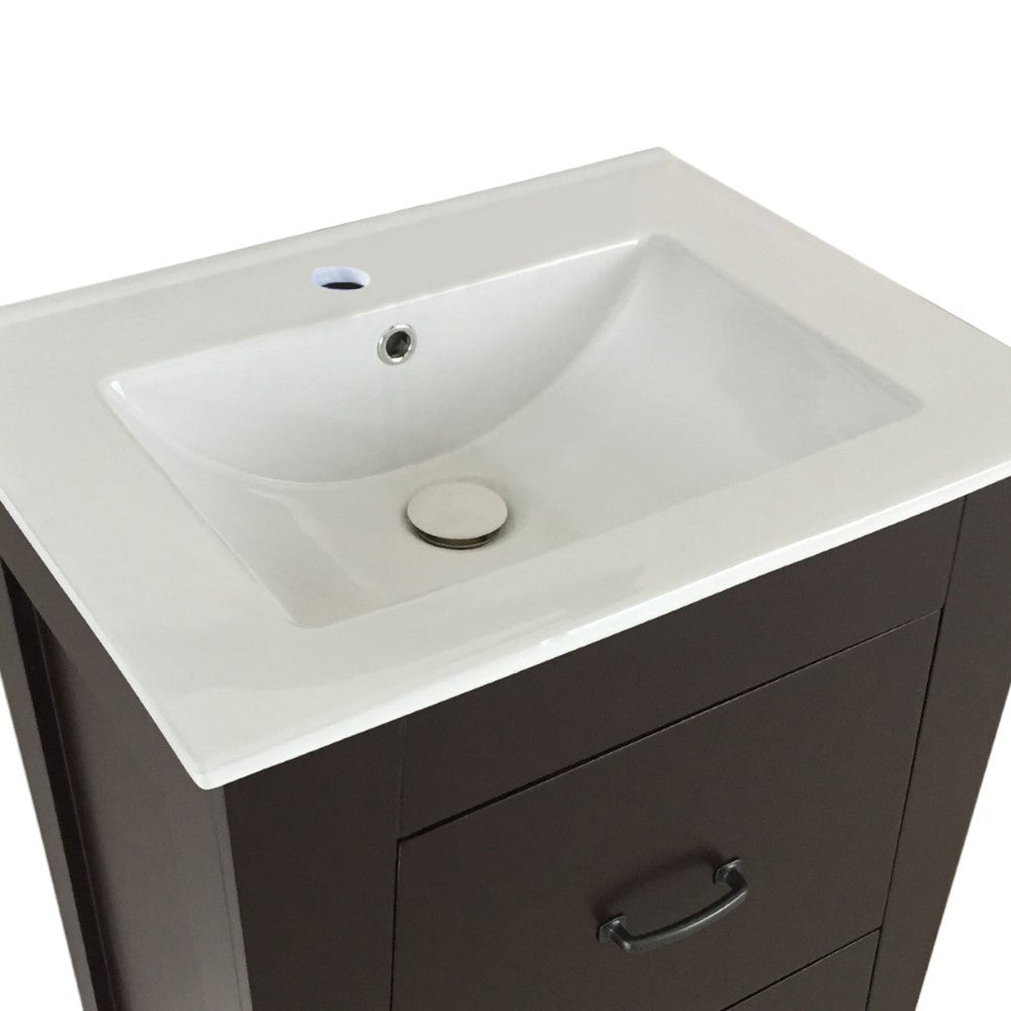 Bellaterra Home 24" 2-Drawer Espresso Freestanding Vanity Set With Ceramic Integrated Sink and Ceramic Top