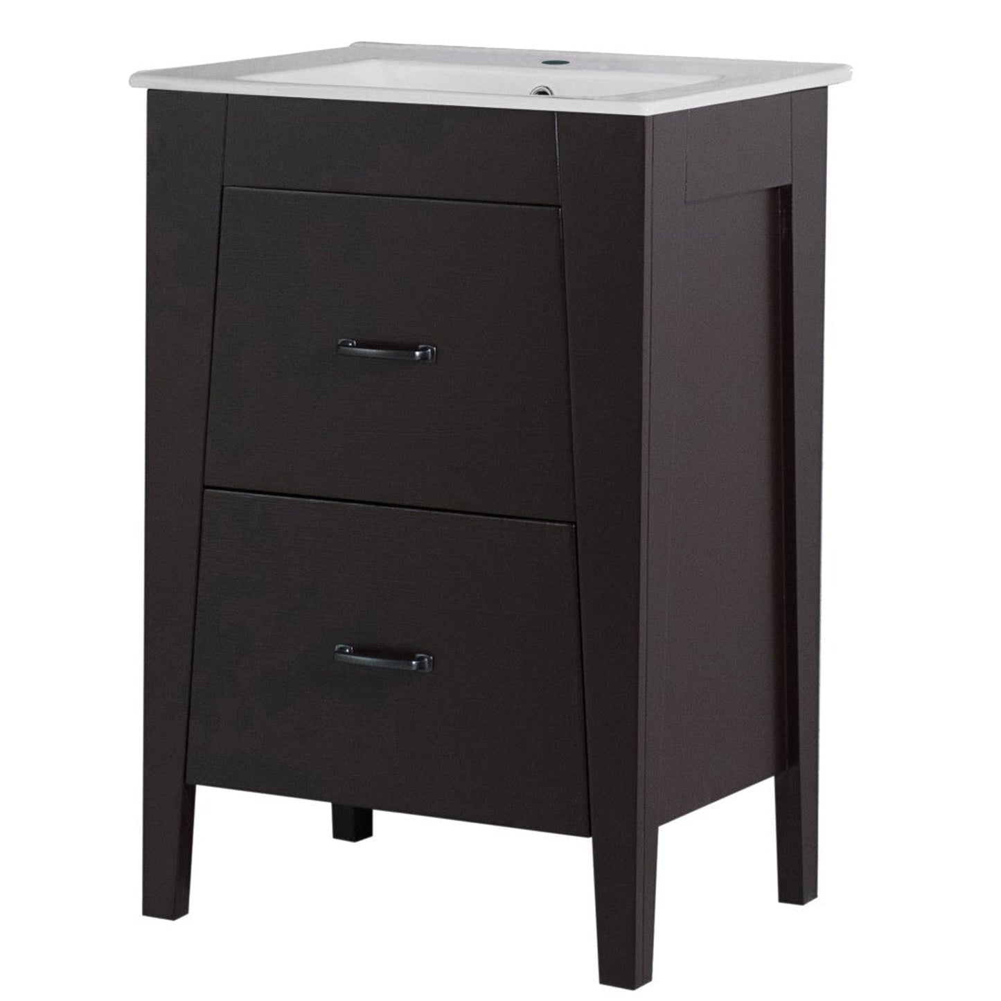 Bellaterra Home 24" 2-Drawer Espresso Freestanding Vanity Set With Ceramic Integrated Sink and Ceramic Top