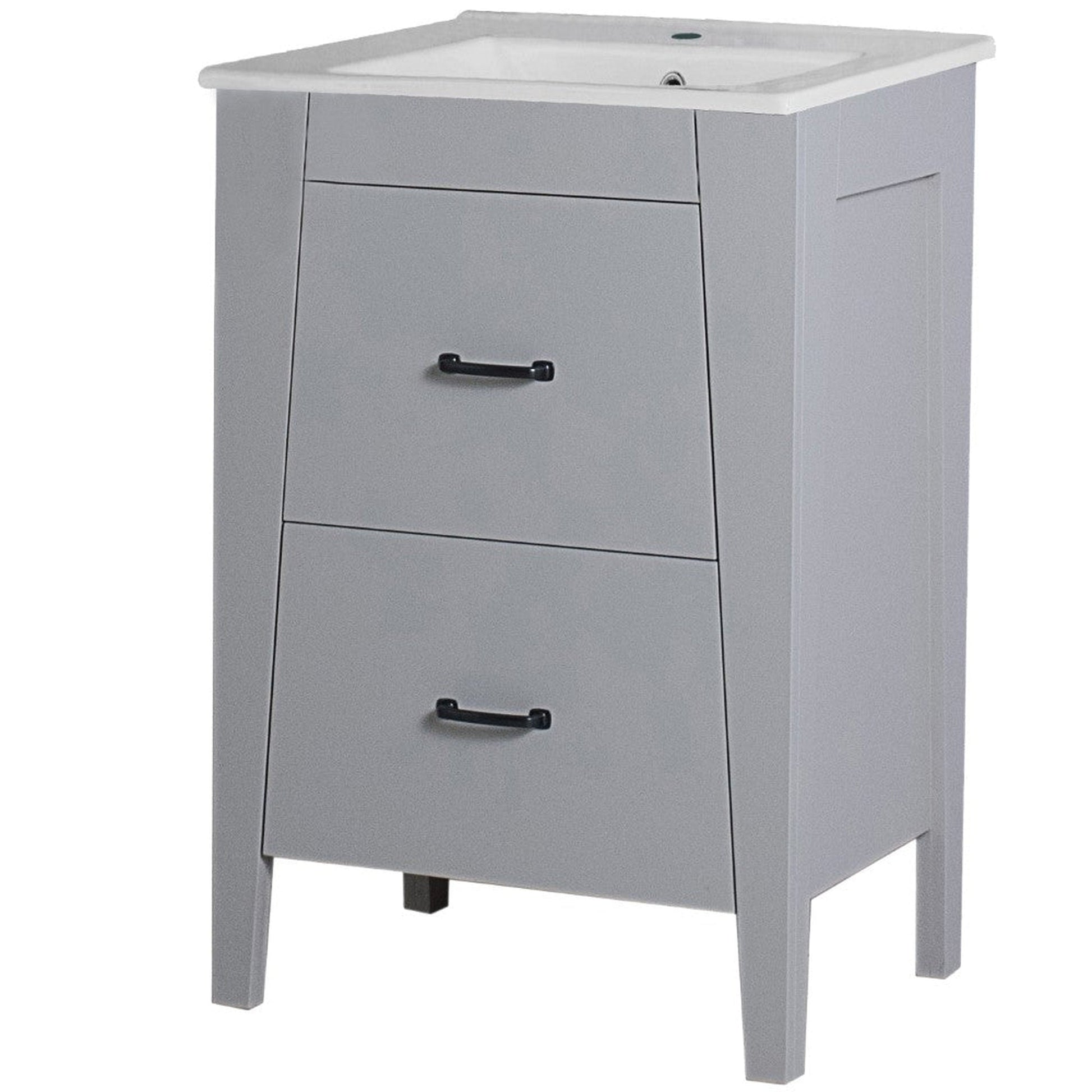 Bellaterra Home 24" 2-Drawer Light Gray Freestanding Vanity Set With Ceramic Integrated Sink and Ceramic Top