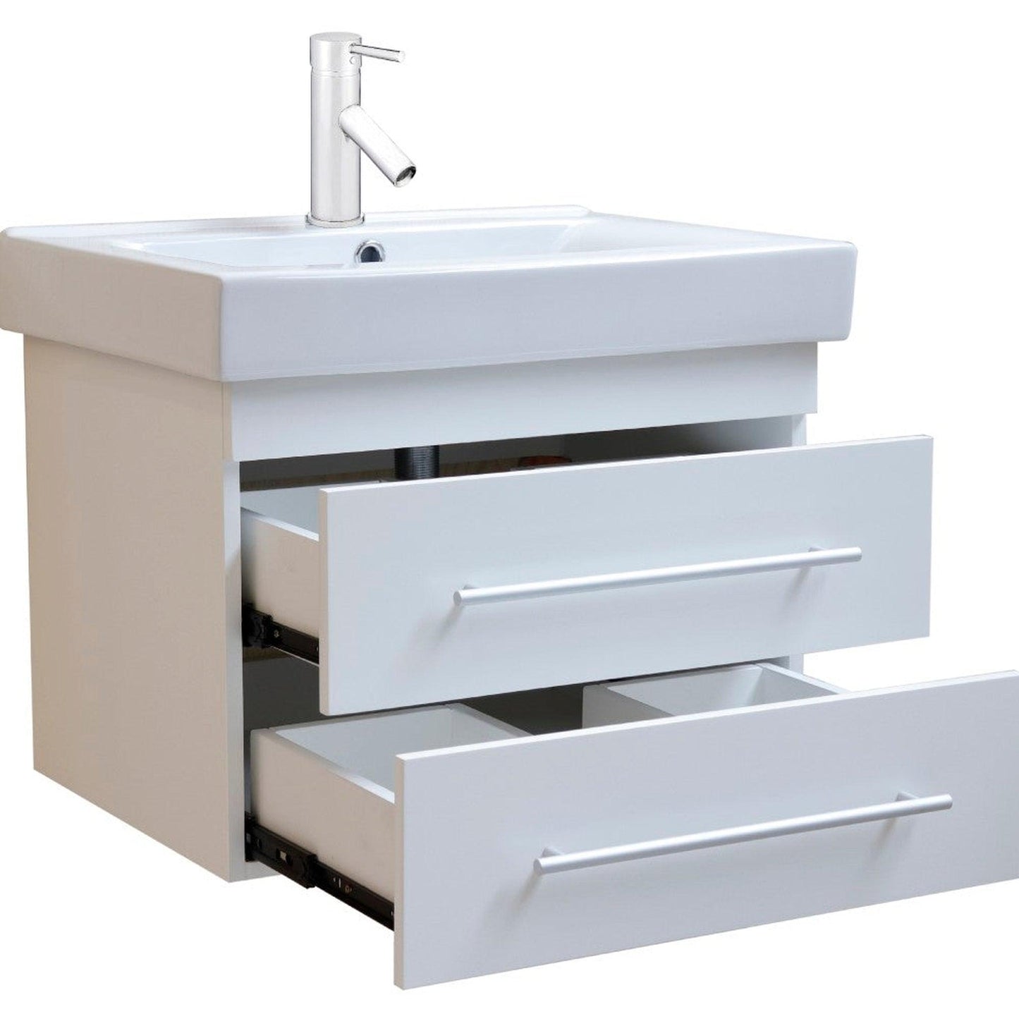 Bellaterra Home 24" 2-Drawer White Wall-Mount Vanity Set With White Ceramic Integrated Sink and White Ceramic Top