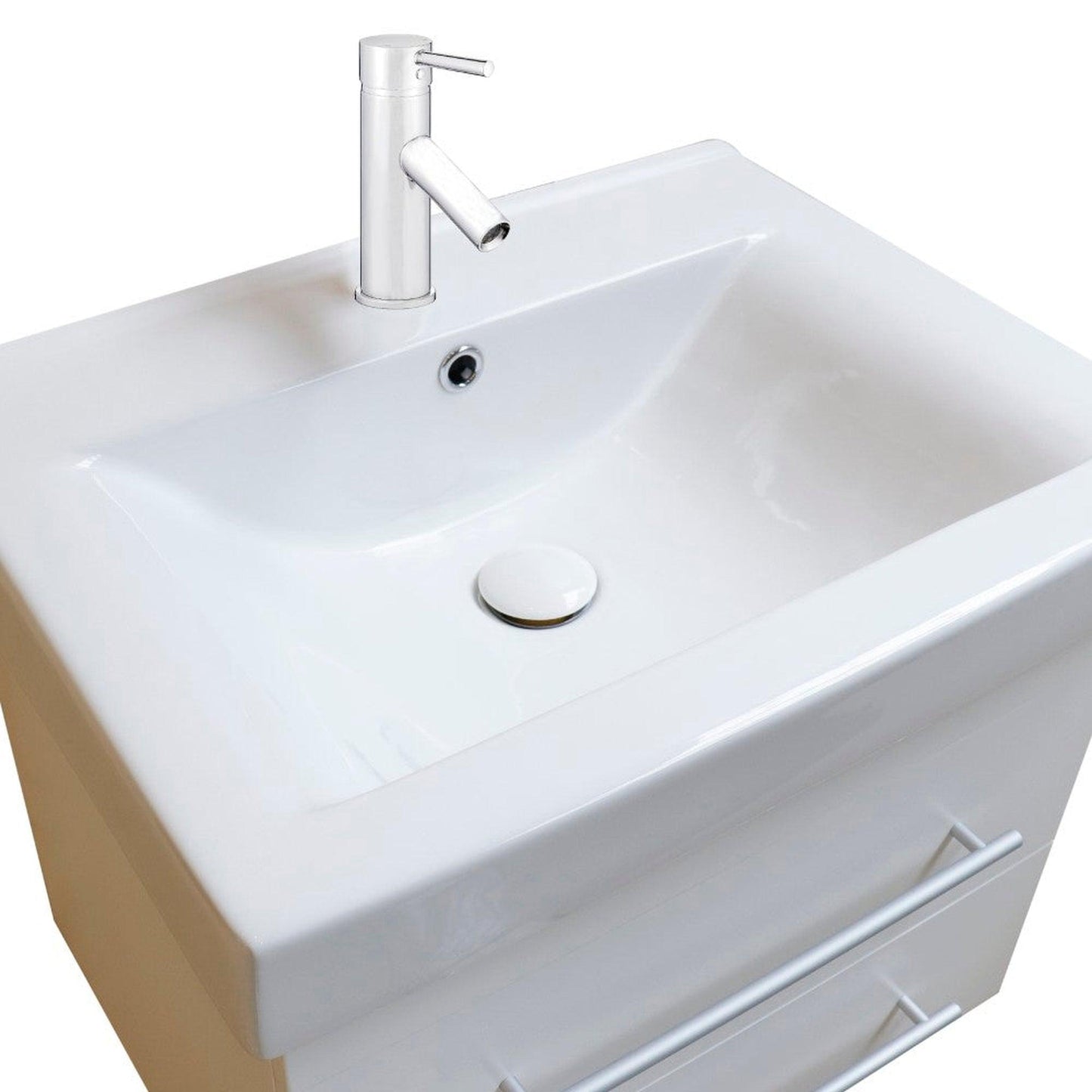 Bellaterra Home 24" 2-Drawer White Wall-Mount Vanity Set With White Ceramic Integrated Sink and White Ceramic Top