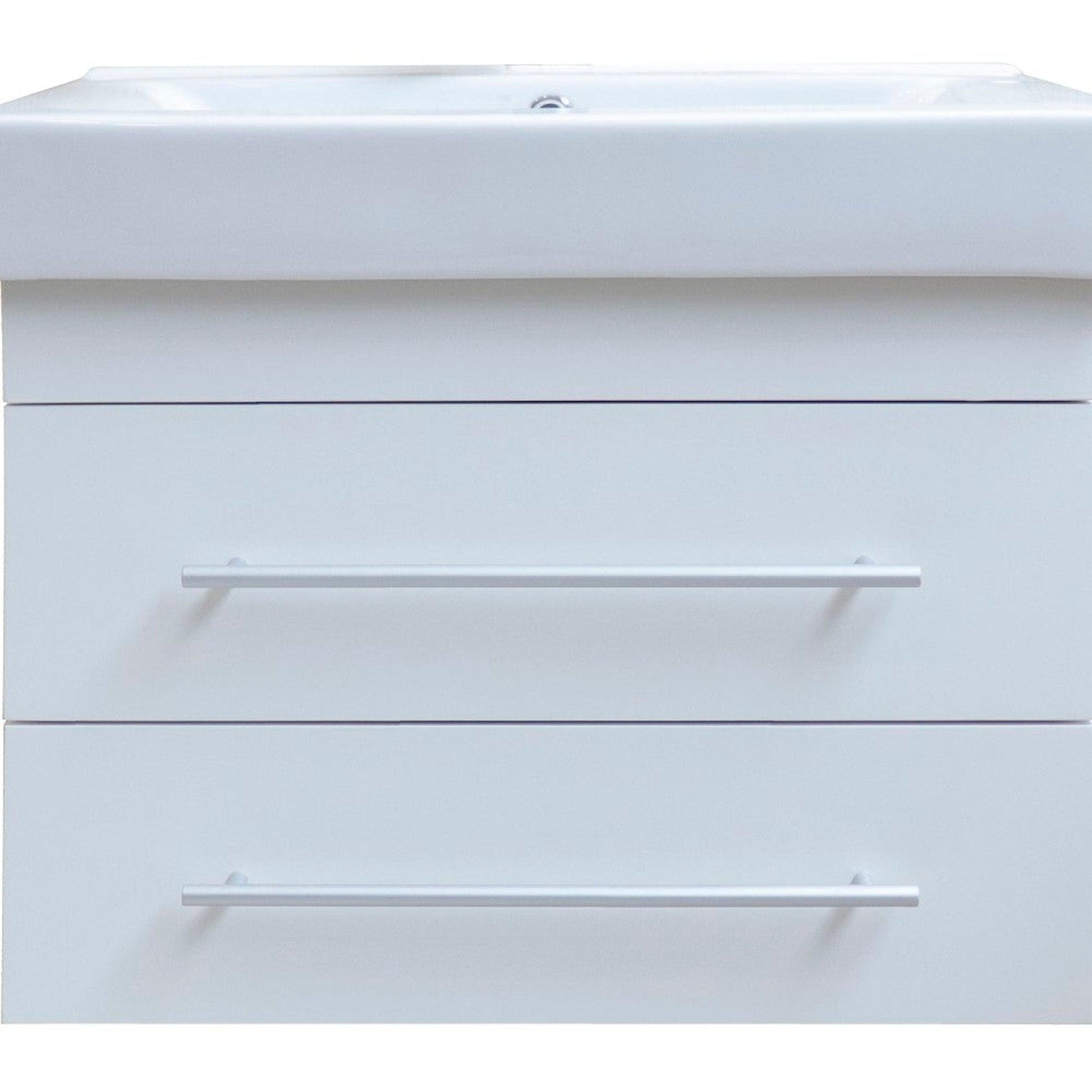 Bellaterra Home 24" 2-Drawer White Wall-Mount Vanity Set With White Ceramic Integrated Sink and White Ceramic Top