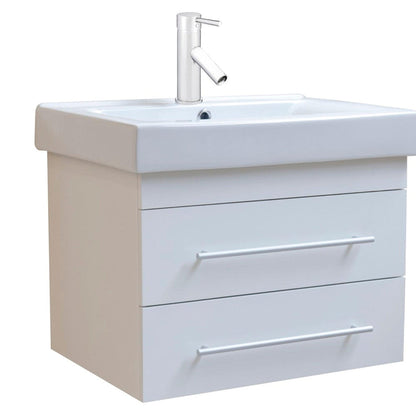 Bellaterra Home 24" 2-Drawer White Wall-Mount Vanity Set With White Ceramic Integrated Sink and White Ceramic Top