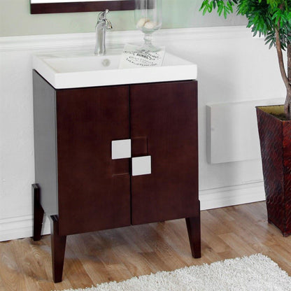 Bellaterra Home 25" 2-Door Walnut Freestanding Vanity Set With Vitreous China Integrated Sink and Vitreous China Top