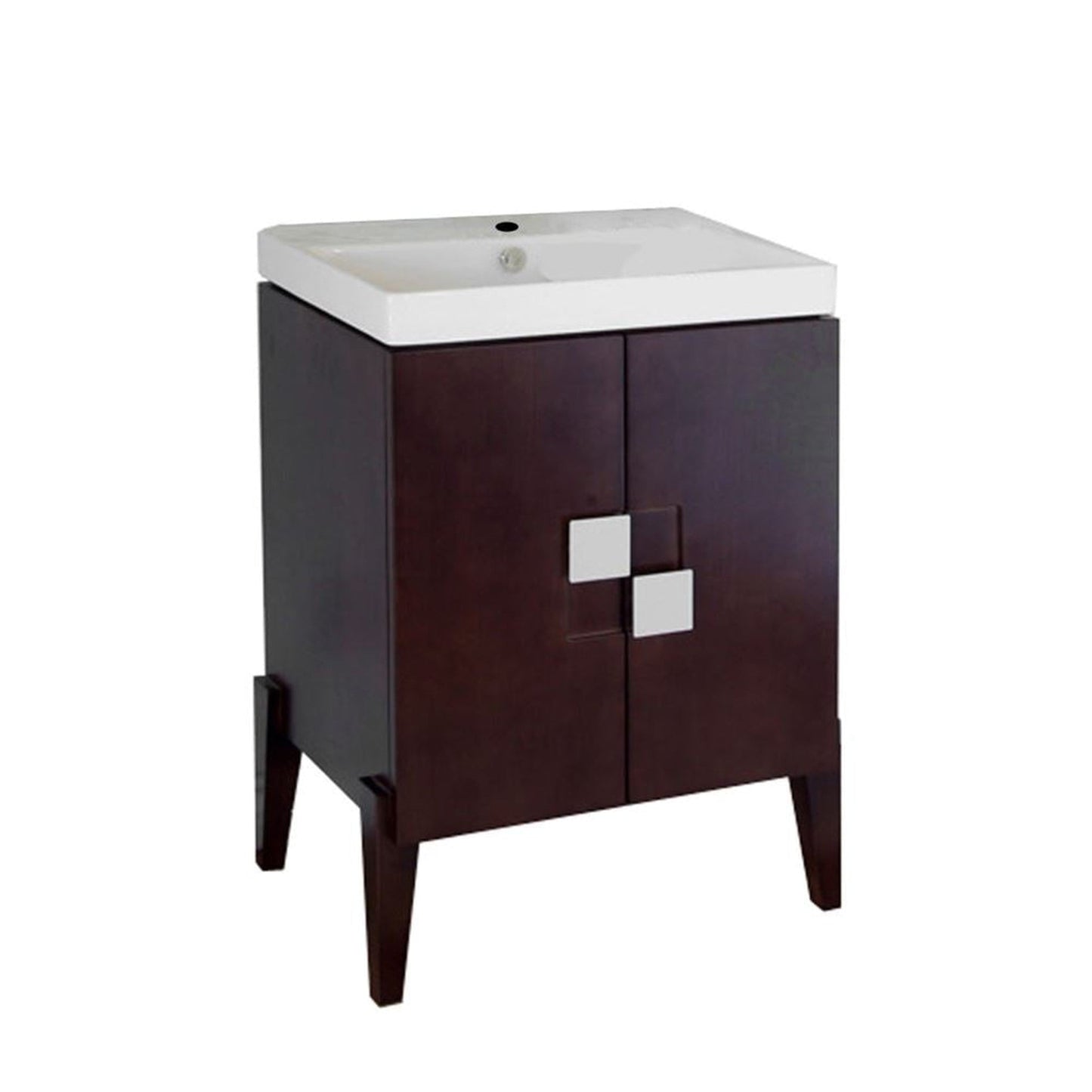 Bellaterra Home 25" 2-Door Walnut Freestanding Vanity Set With Vitreous China Integrated Sink and Vitreous China Top