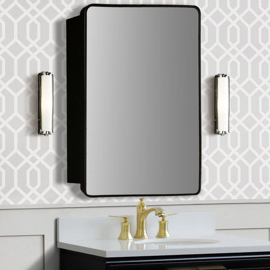 Bellaterra Home 29" x 18" Black Rectangle Wall-Mounted Steel Framed Mirror Medicine Cabinet