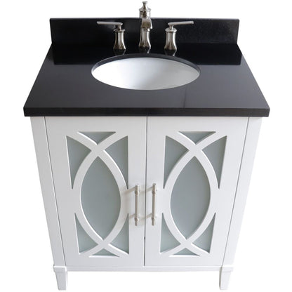 Bellaterra Home 30" 2-Door 1-Drawer White Freestanding Vanity Set With Ceramic Undermount Oval Sink and Black Galaxy Granite Top