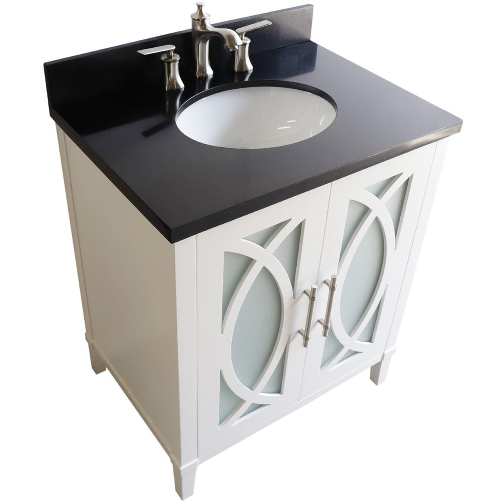 Bellaterra Home 30" 2-Door 1-Drawer White Freestanding Vanity Set With Ceramic Undermount Oval Sink and Black Galaxy Granite Top