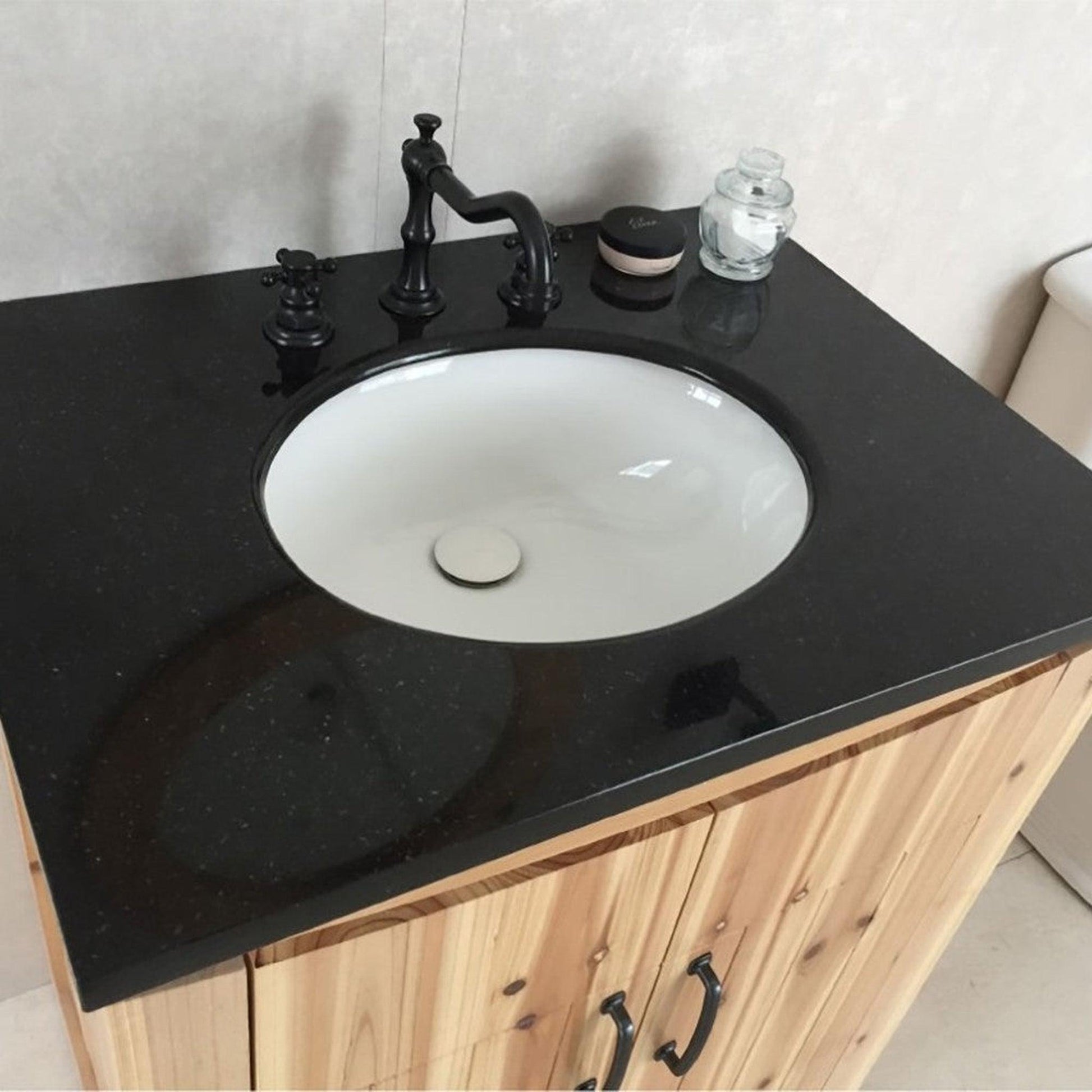 Bellaterra Home 30" 2-Door Natural Freestanding Vanity Set With Ceramic Undermount Oval Sink and Black Galaxy Granite Top