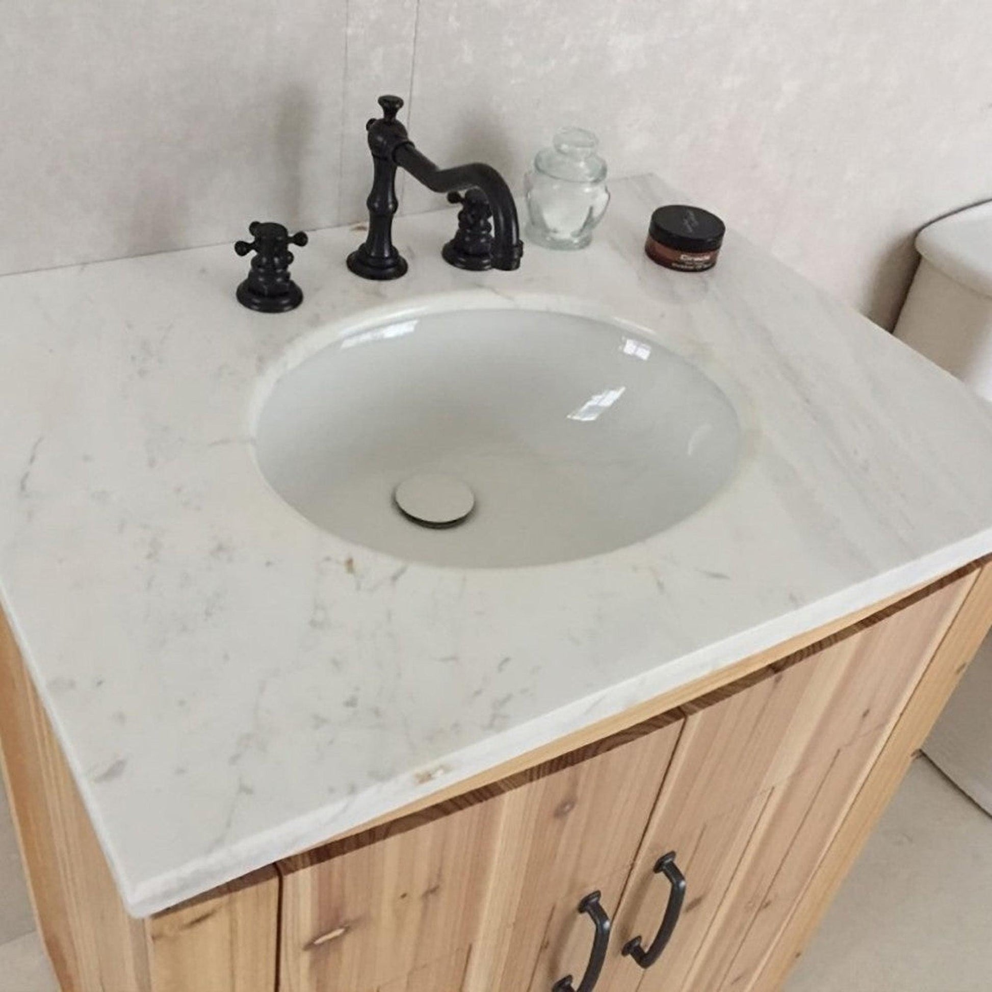 Bellaterra Home 30" 2-Door Natural Freestanding Vanity Set With Ceramic Undermount Oval Sink and Jazz White Marble Top