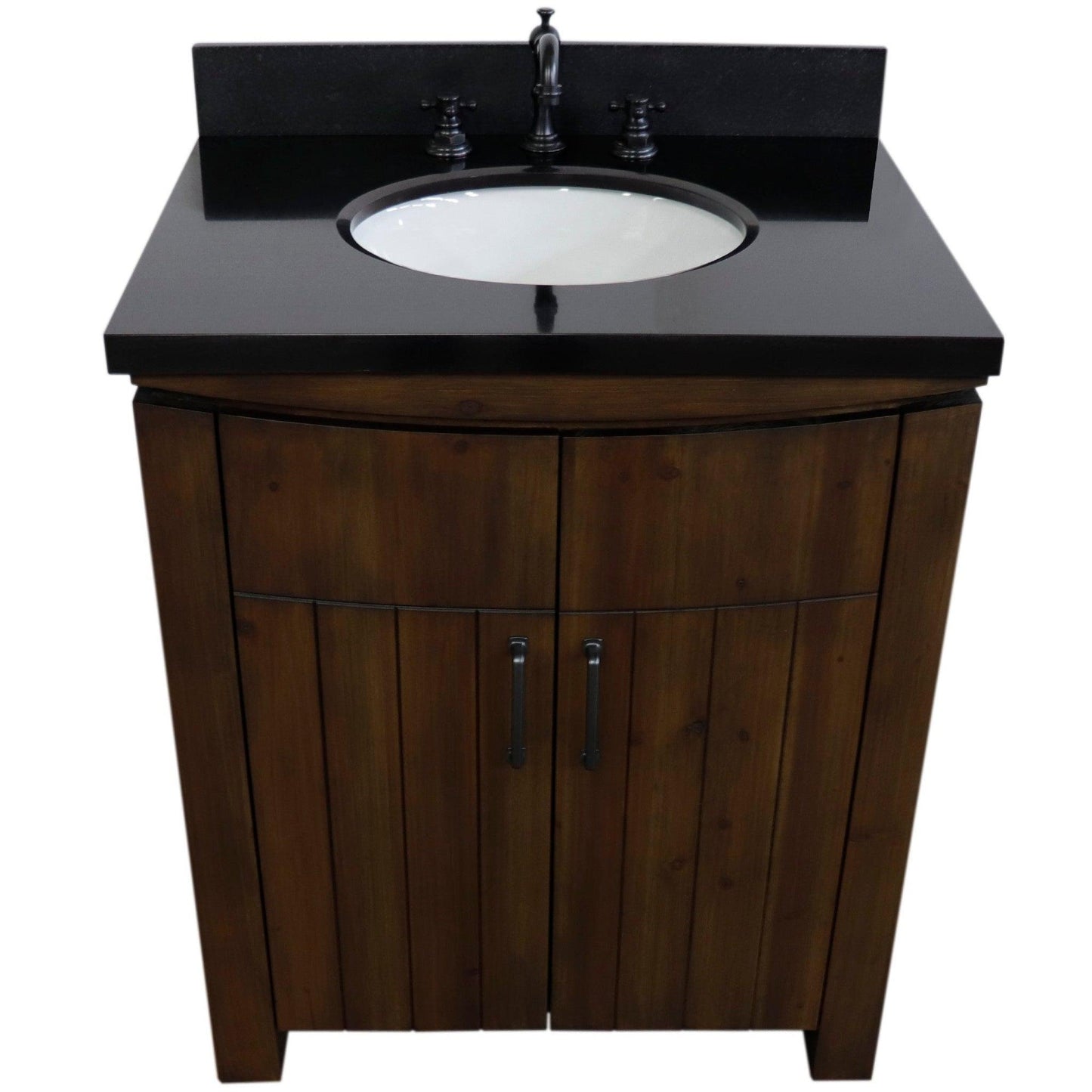 Bellaterra Home 30" 2-Door Rustic Wood Freestanding Vanity Set With Ceramic Undermount Oval Sink and Black Galaxy Granite Top