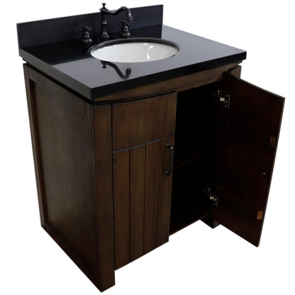 Bellaterra Home 30" 2-Door Rustic Wood Freestanding Vanity Set With Ceramic Undermount Oval Sink and Black Galaxy Granite Top