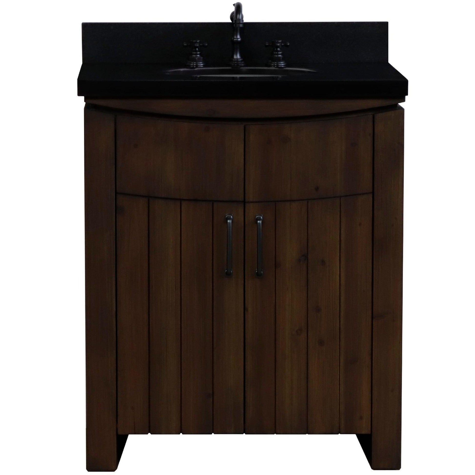 Bellaterra Home 30" 2-Door Rustic Wood Freestanding Vanity Set With Ceramic Undermount Oval Sink and Black Galaxy Granite Top