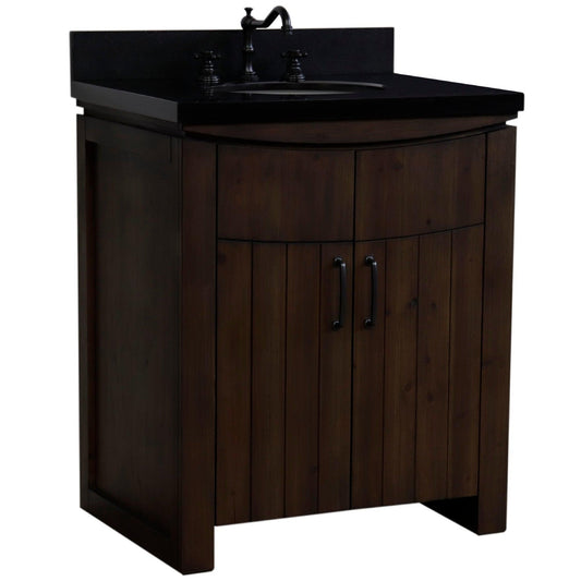 Bellaterra Home 30" 2-Door Rustic Wood Freestanding Vanity Set With Ceramic Undermount Oval Sink and Black Galaxy Granite Top