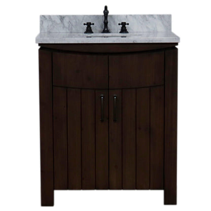 Bellaterra Home 30" 2-Door Rustic Wood Freestanding Vanity Set With Ceramic Undermount Oval Sink and White Marble Top