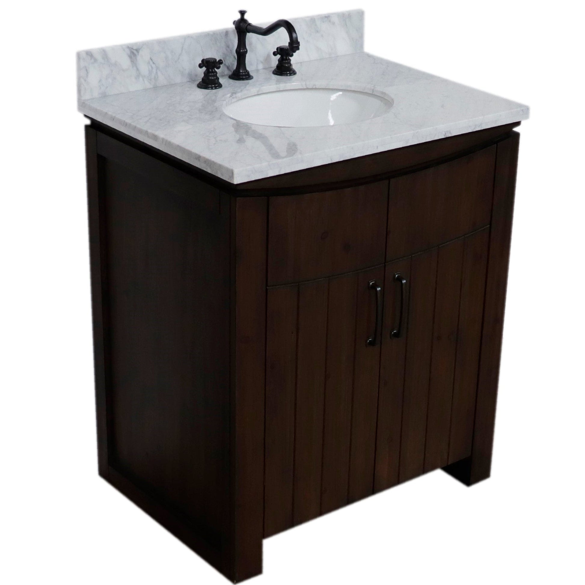 Bellaterra Home 30" 2-Door Rustic Wood Freestanding Vanity Set With Ceramic Undermount Oval Sink and White Marble Top