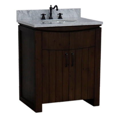 Bellaterra Home 30" 2-Door Rustic Wood Freestanding Vanity Set With Ceramic Undermount Oval Sink and White Marble Top