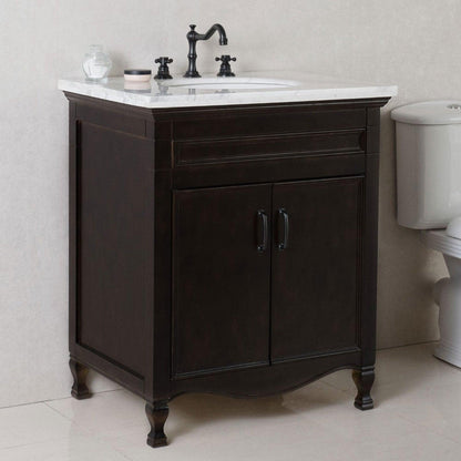 Bellaterra Home 30 2-Door Sable Walnut Freestanding Vanity Set With Ceramic Undermount Oval Sink and Jazz White Marble Top