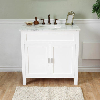 Bellaterra Home 36" 2-Door White Freestanding Vanity Set With UPC White Undermount Oval Sink and White Marble Top