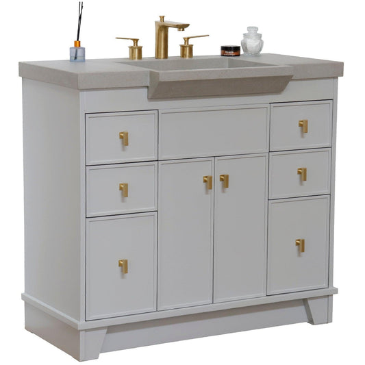 Bellaterra Home 39" 2-Door 6-Drawer Gray Freestanding Vanity Set With Concrete Integrated Sink and Gray Concrete Top, and Brushed Gold Hardware