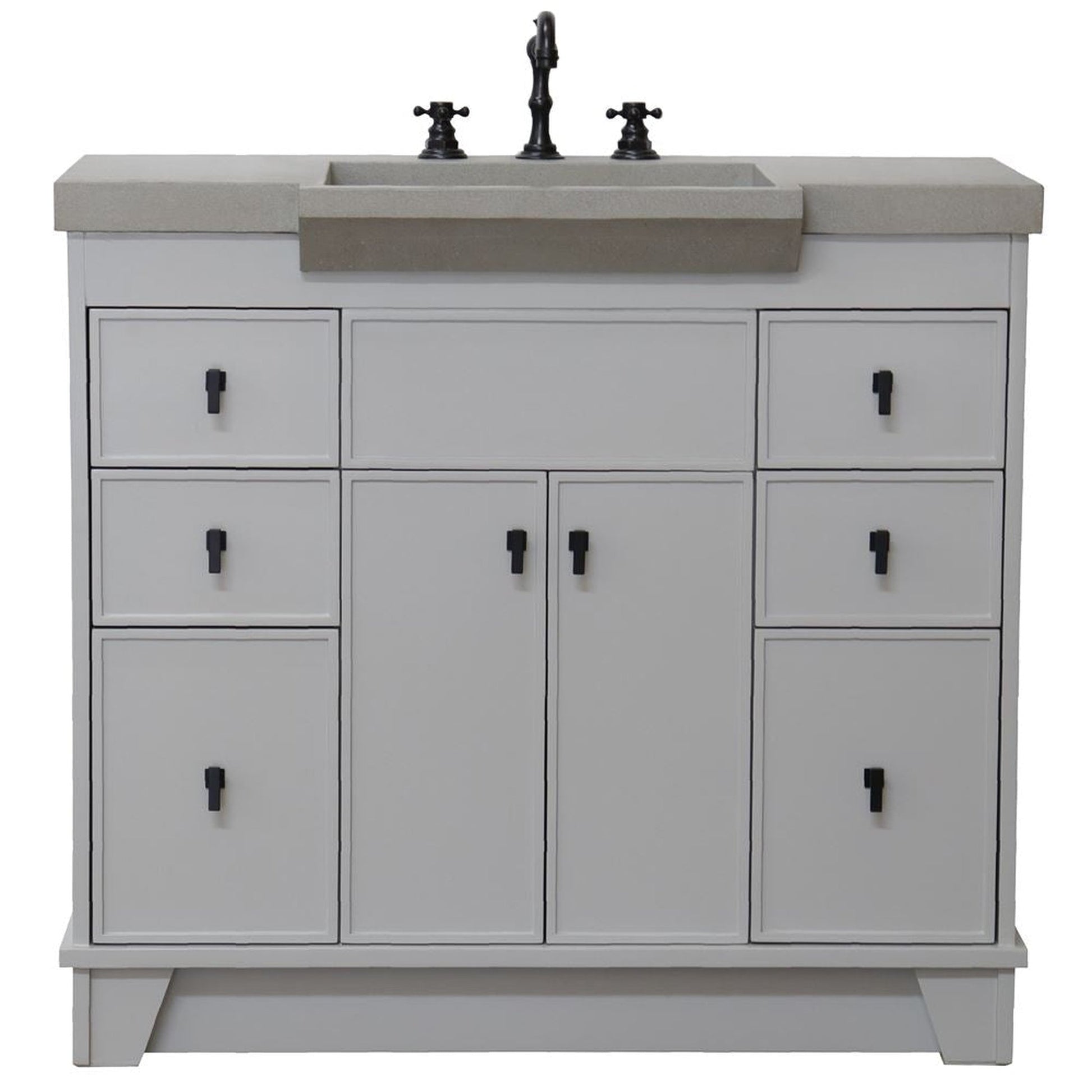 Bellaterra Home 39" 2-Door 6-Drawer Gray Freestanding Vanity Set With Concrete Integrated Sink and White Sand Concrete Top, and Black Hardware